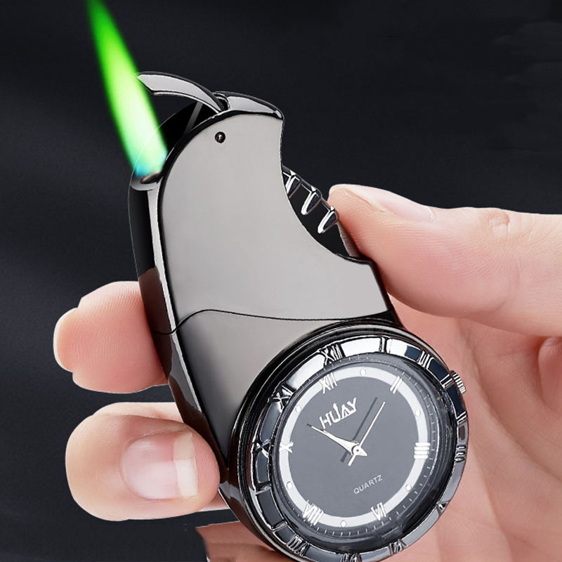 

Creative Watch Gas Jet Torch Lighter Metal Windproof Cigar Cigarette Lighter Refill Green Flame Straight Lighter New Gift Gadgets