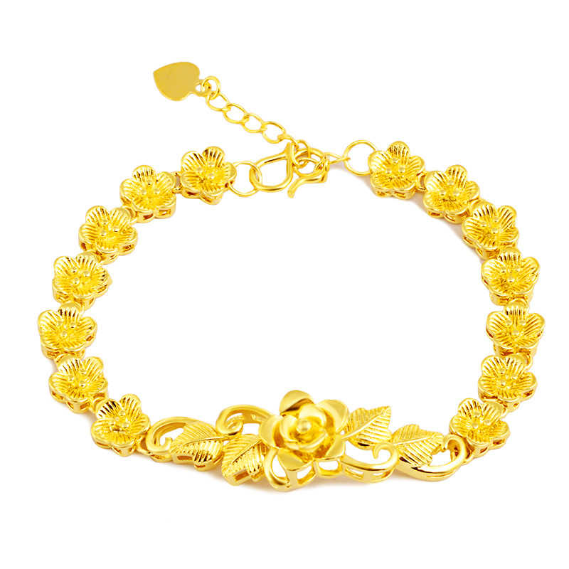 

Women's rose flower chains 24k gold plate Charm bracelets NJGB217 fashion wedding gift women yellow gold plated bracelet
