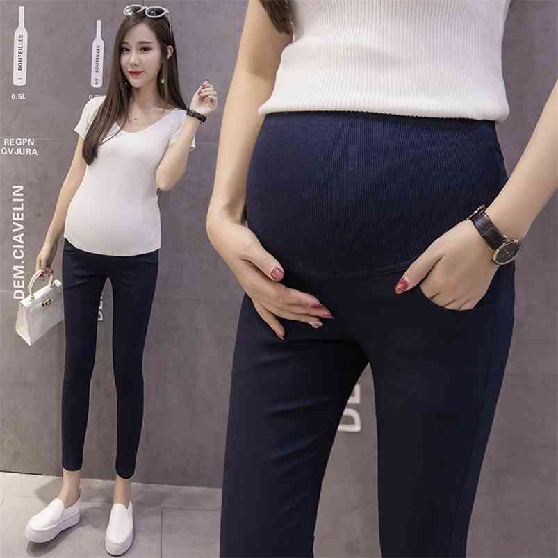

Pregnant Women Belly Leggings Ankle-Length Slim Hips Cotton Trousers Maternity Skinny Pencil Pants Solid Color Elegant 210721, Navy blue