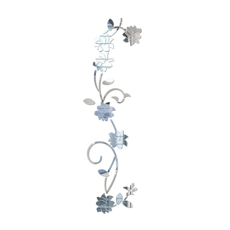 

Wall Stickers 3D Acrylic Mirror Flower Vine Mural Decal Home Living Room Decor