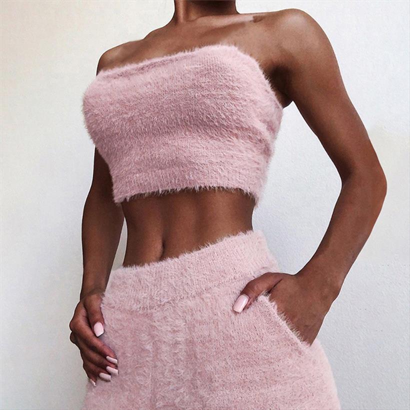 

bodycon two piece women tracksuits set plush strapless solid pink black elastic sleeveless crop short pants suit, Gray