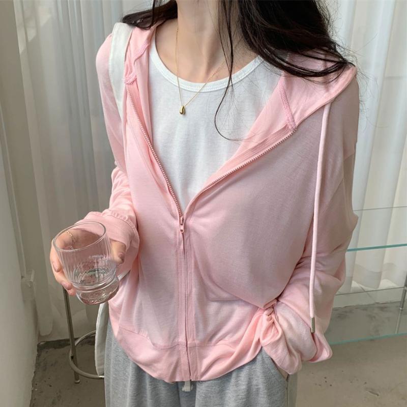 

Women's Jackets Alien Kitty Hooded Summer Thin Coats Cardigans 2021 Long Sleeve Outer Wear Pure Color Fashion Chic Sunscreen Tops, Black;brown