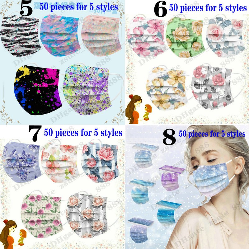 

105 Pattern Adult Mask 10PCS Retail package Fashion Designer Face masks 3 layers Beautiful Black Disposable Non-Woven mascarilla mascherina