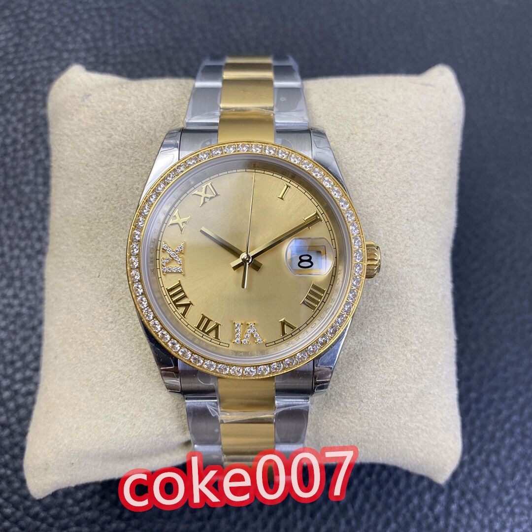 

Automatic Fashion Men's Watch Wristwatch BF Maker 36mm Steel Yellow Gold Green Diamond Dial Watch 126233