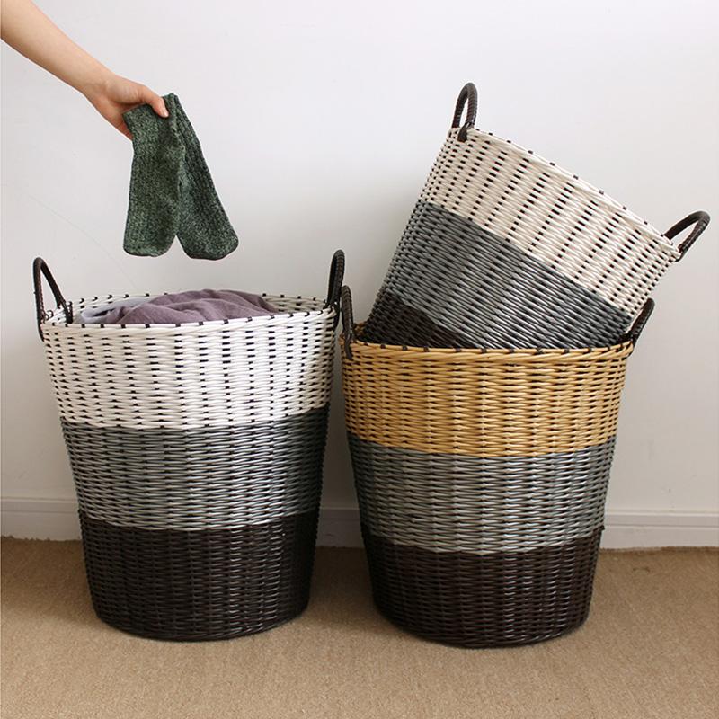 

Laundry Bags Plastic Rattan Large Basket Kids Toy Dirty Organizer Washing Clothes Storage Bathroom Sundries Bucket