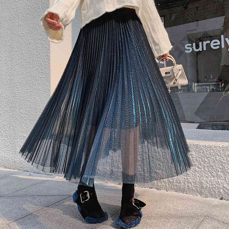 

Qooth Skirts Designer Runway Summer Women Metallic Skirt Lurex Vintage Color Patchwork Striped Fashion Skirts QH2133 210518, Beige