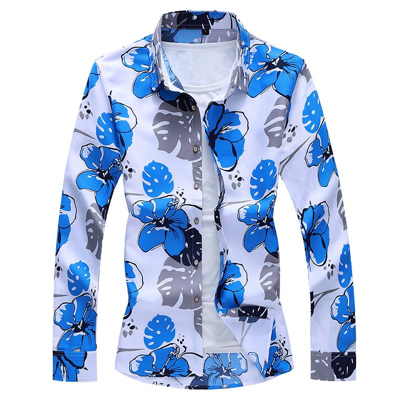 

Men's Casual Shirts Plus Size Long Sleeve Shirt 2021 Autumn Fashion Print Floral Male Slim Fit Business, 1266