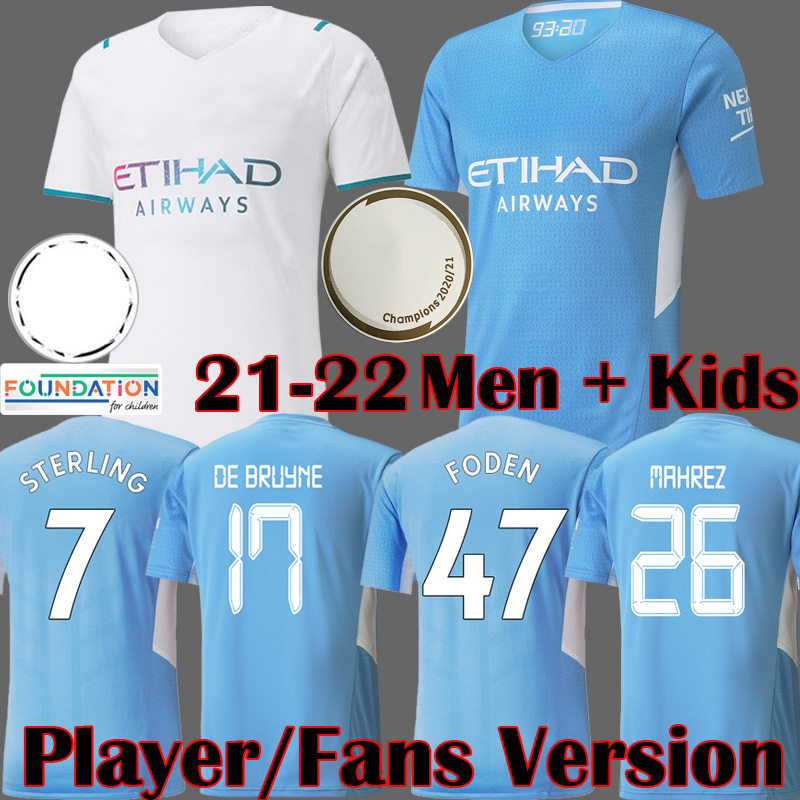 

2021 City Player Version Soccer Jerseys Manchester football shirt Away white colorful FODEN DE BRUYNE FERRAN 2022 Equipment 21 22 Man kits Kids tops shorts 1234, Kids home