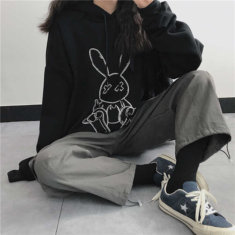 

Korea Ulzzang casual gothic plus size fashion long sleeve cartoon ins punk fun hip hop loose Vintage women sweatshirt 210608, White