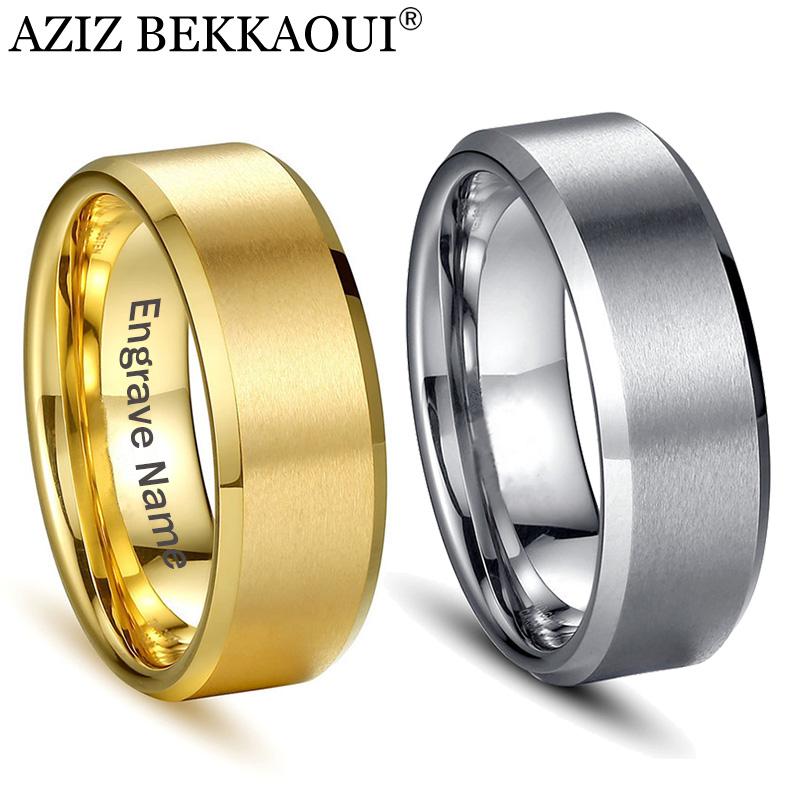 

Wedding Rings AZIZ BEKKAOUI DIY Gold Color Stainless Steel Engrave Name Couple Lover Engagement Jewelry Drop, Slivery;golden