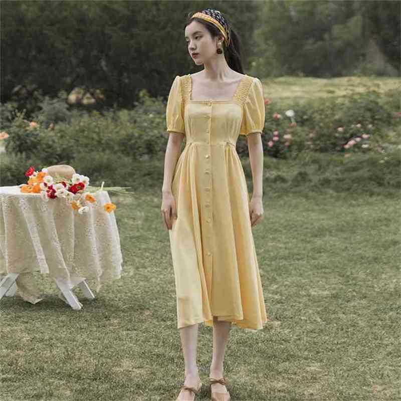 

Summer Women Short Sleeve Vintage Dresses Fit and Flare Mid-calf Bandage Yellow Vestidos Verano Long 210603, Blue