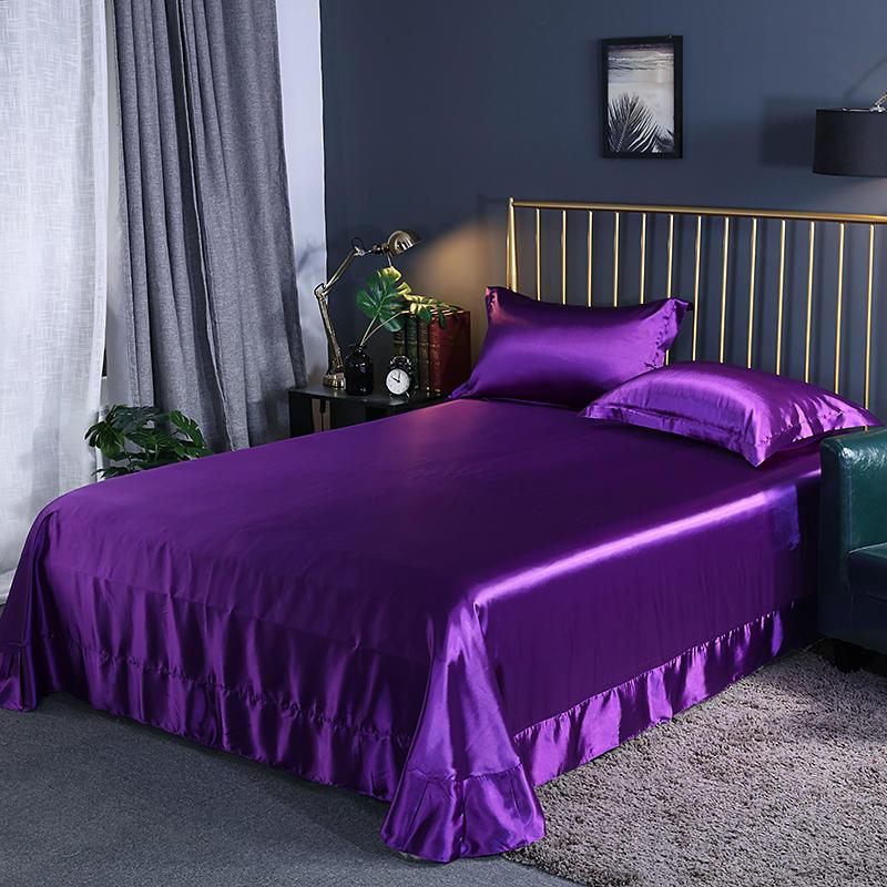 

Sheets & Sets Purple Bedding Set Luxury Queen  Size Mattress Cover Satin Bed Cases Bedclothes Flat Fitted Double Sheet