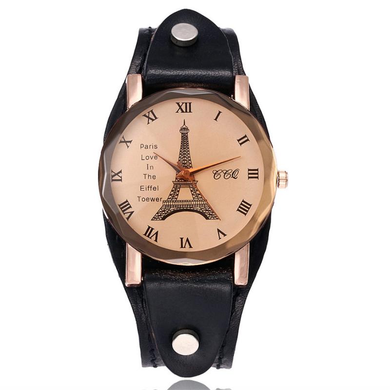 

Wristwatches CCQ Brand Vintage Genuine Leather Eiffel Tower Watch Women Quartz Dress Roma Clock Montre Femme, White