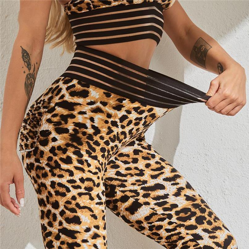 

leopard high waist elastic women leggings printed fitness seamless pocket push up workout leggins brathable, Black