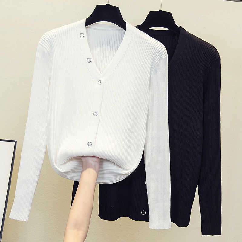 

Oversize Korean V-Neck Women Pullover Sweater Spring Jumper Knitted Basic Top Fashion Autumn Long Sleeve Ladies Clothes 210604, Black