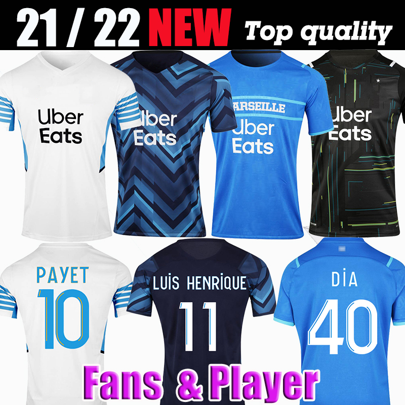 

Fan + player version Marseille soccer jersey Olympique De 21 22 OM 2021 2022 maillot foot CUISANCE THAUVIN BENEDETTO KAMARA PAYET football shirts men