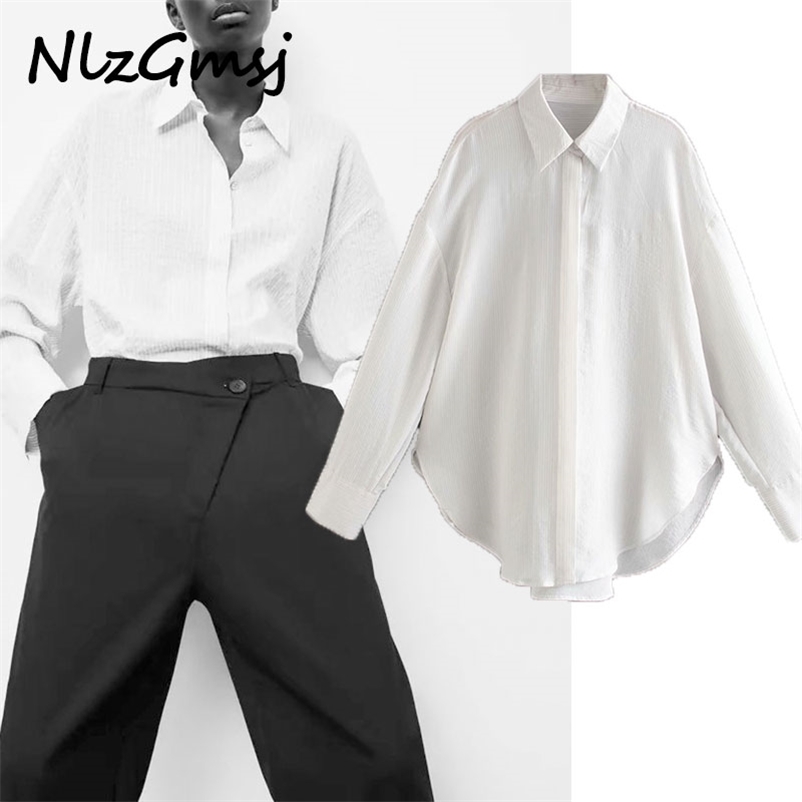 

Blouse Shirts Blue Collar Poplin Shirt Long Sleeve Plus Size Ladies Tops Pocket 210628, As picture