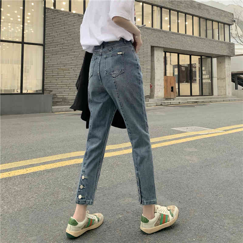 

women's jeans high-waist brim pants, straight-leg length, woman vintage retro women's brem casual pants. 0hkc, Blue