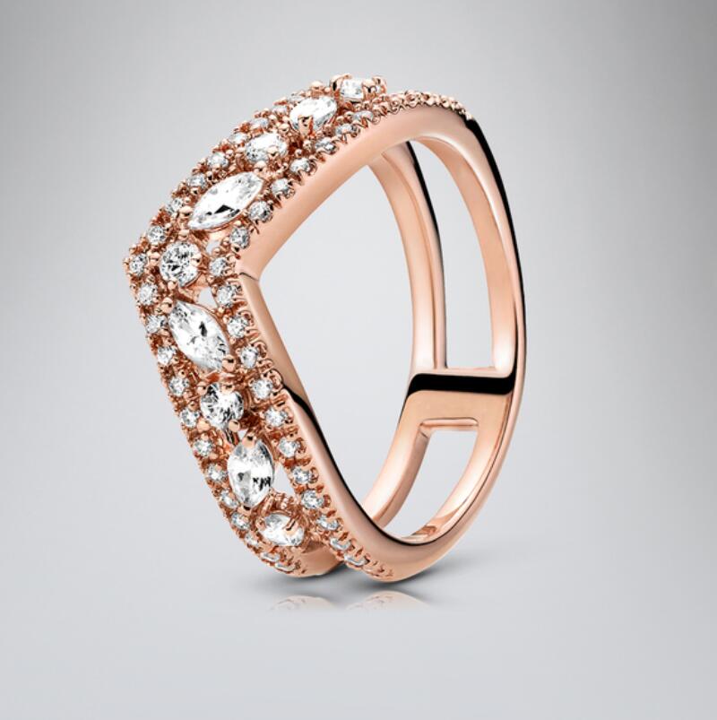 

925 Sterling Silver Flower ring Set Original Box for Pandora Women Wedding CZ Diamond 18K Rose Gold Rings