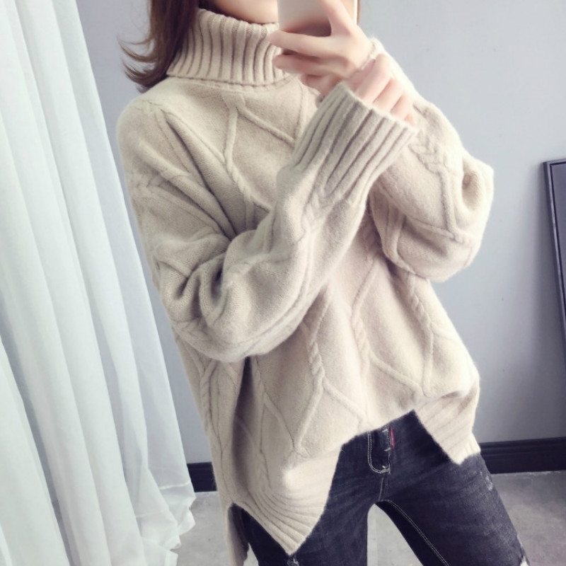 

Warm Turtleneck Women Oversize Sweater Winter Thick Loose Pullover Korean Long Sleeve Vintage s for 210603, Iron red