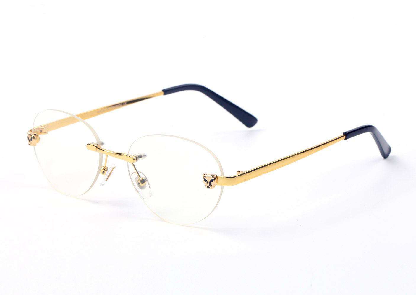 

high quality men women fashion sports rimless sunglasses buffalo horn glasses vintage metal leopard head eyewear shades with box, White;black
