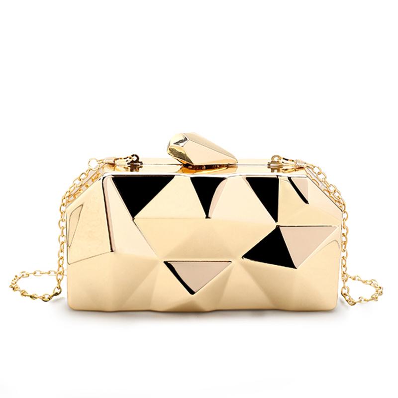 

Evening Bags Fashion Handbags Women Metal Clutches Hexagon Mini Party Black Purse Silver Gold Box Chain Shoulder Bag Top Quality