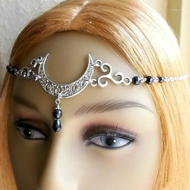 

WiccMoon Circlet, Pagan Headdress Wiccan Head Chain Moon & Triskele Headpiece Gothic Hair Clips Barrettes, Golden;silver