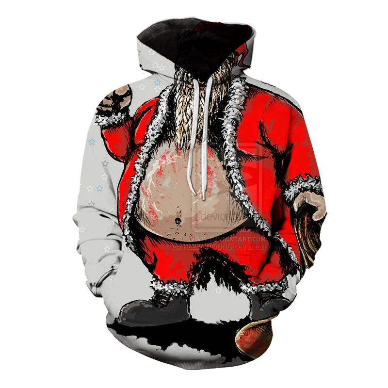 

Men's Christmas pregnant belly pattern 3D printing long-sleeved hooded sweater, White;black