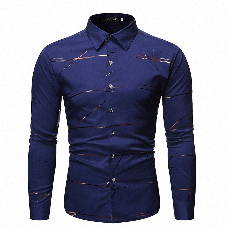 Chemise pour hommes Autres impressions Bouton graphique Bouton Down Collier Daily Manches à manches longues Noir Bleu Navy Bleu 40ew #