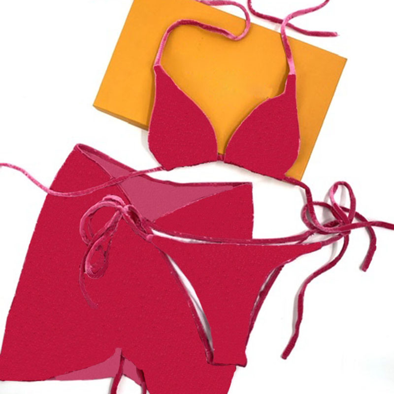 

Fashion Three Piece Set Swimwear Textile Summer Vintage Printed Women Bathing Suit Simple Sexy Backless Beach Swimsuit