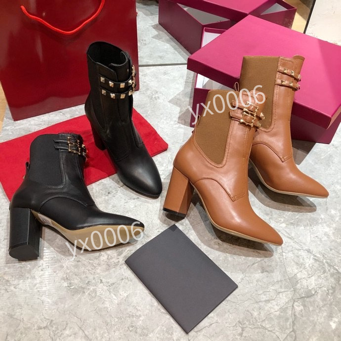 

leather boots Rois booties Removable nylon pouch grils thick sole derby zipper Mini bag knee high boot gear chunky heel prad free ship hltn08, 01