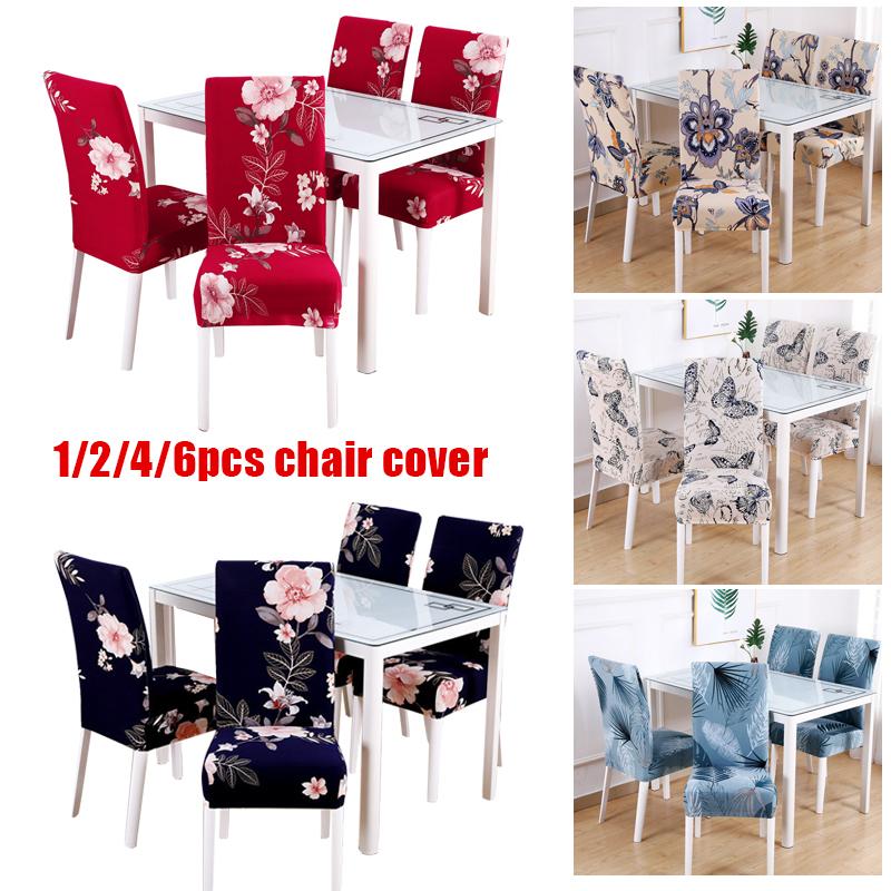 

Chair Cover Stretch Elastic Floral Printing Seat For Dining Room Banquet Kitchen Wedding Removable 1/2/4/6PCS Covers