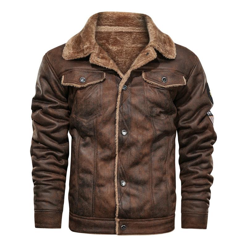 

Men's Jackets Winter Military Jacket Men Thick Warm Vintage Chamois Male Motorcycle Outwear Suede Chaqueta Hombre Size M-3XL, Black;brown