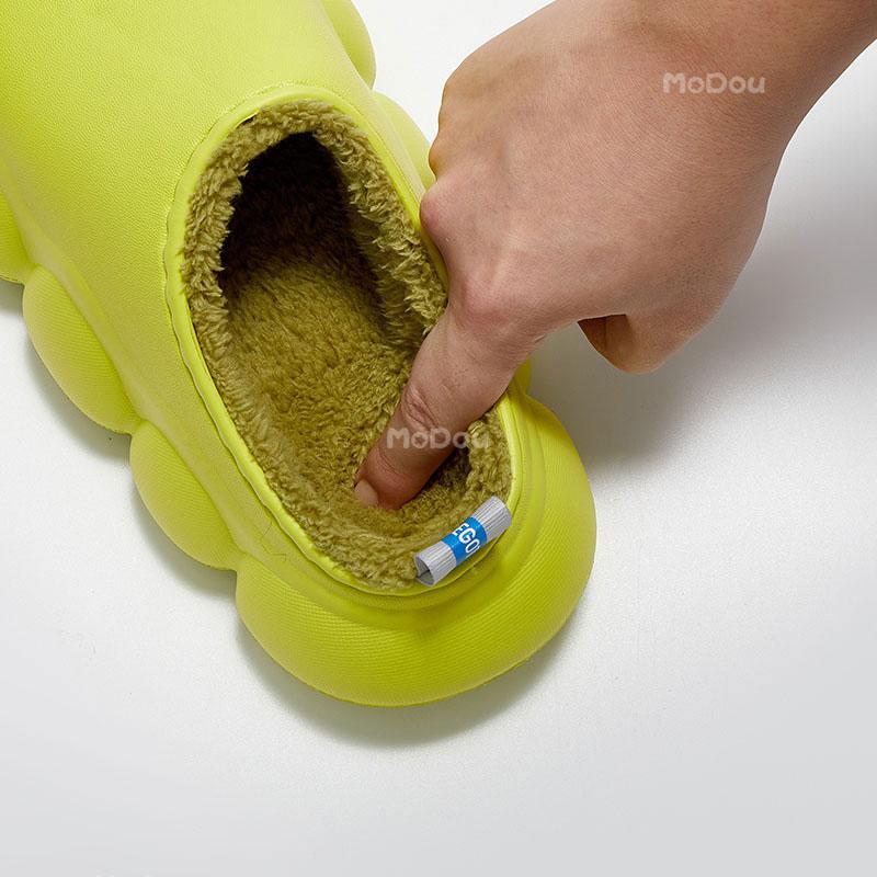 

Slippers Fluffyfu Winter/Autumn Waterproof Men's Indoor Outdoor Solid Color Women Warm Shoes Thick Balls Sole EVA, Green