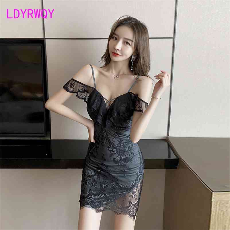 

sexy one-word neck strapless low-cut sling design backpack hip lace dress Office Lady Polyester 210603, Black