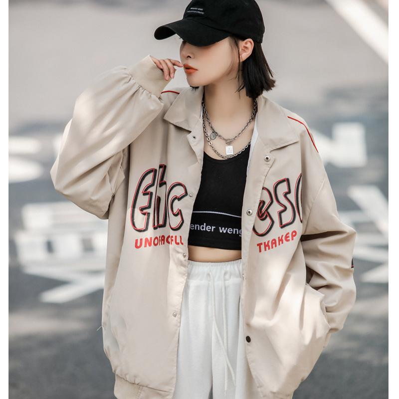 

Women's Jackets Hip Hop Baseball Jacket Women Loose Leisure Sports Letter Streetwear Fashion Lapel Couples Spring Autumn Coat, Black;brown