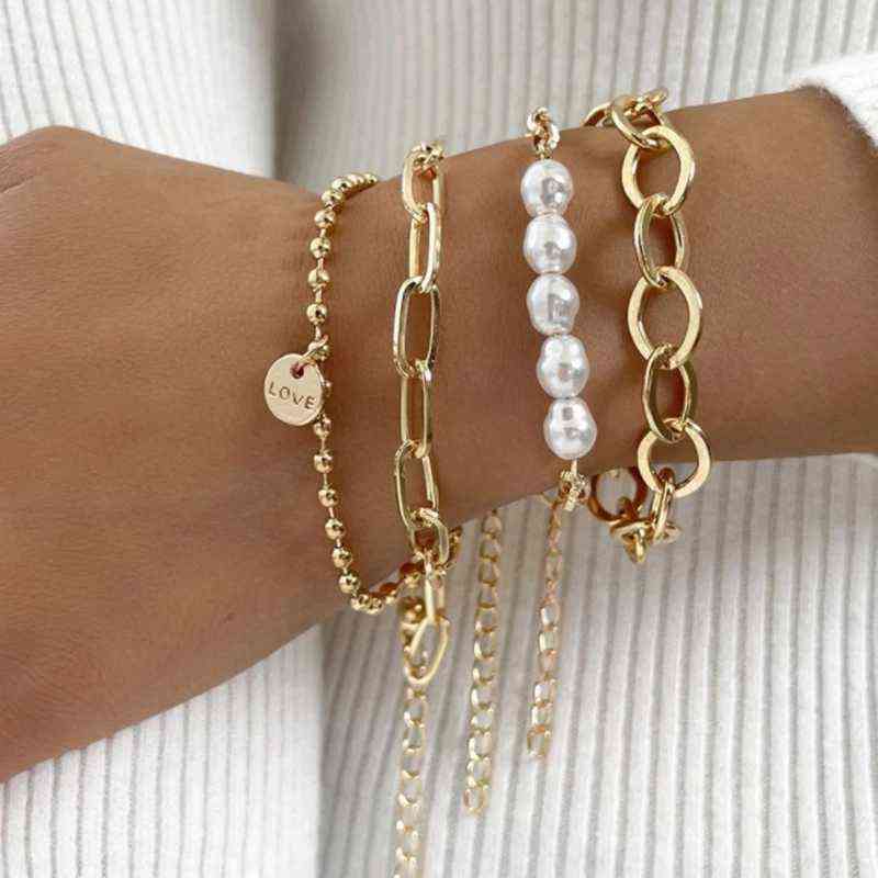 

Fashion Punk Curb Cuban Chain Bracelets Set Boho Thick Gold Color Charm Bangles for Women Gifts 2021 Trendy Jewelry