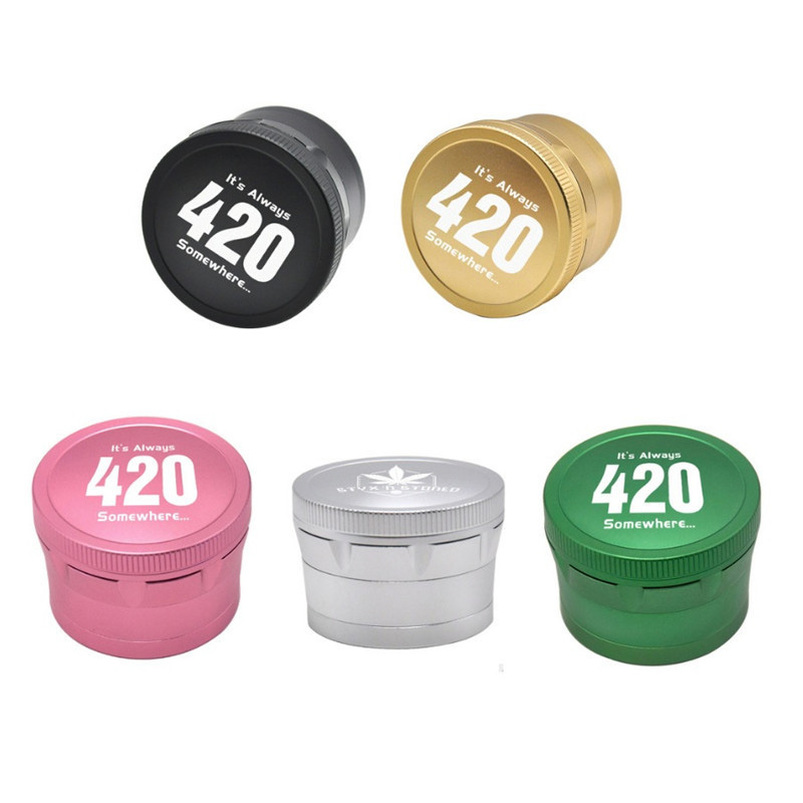 

Aircraft Aluminum Alloy Grinder Smoking Tools 420 Logo Herb Grinders for Dry Herbal 4 Layers 63mm Black Gold Silver Spice Crusher