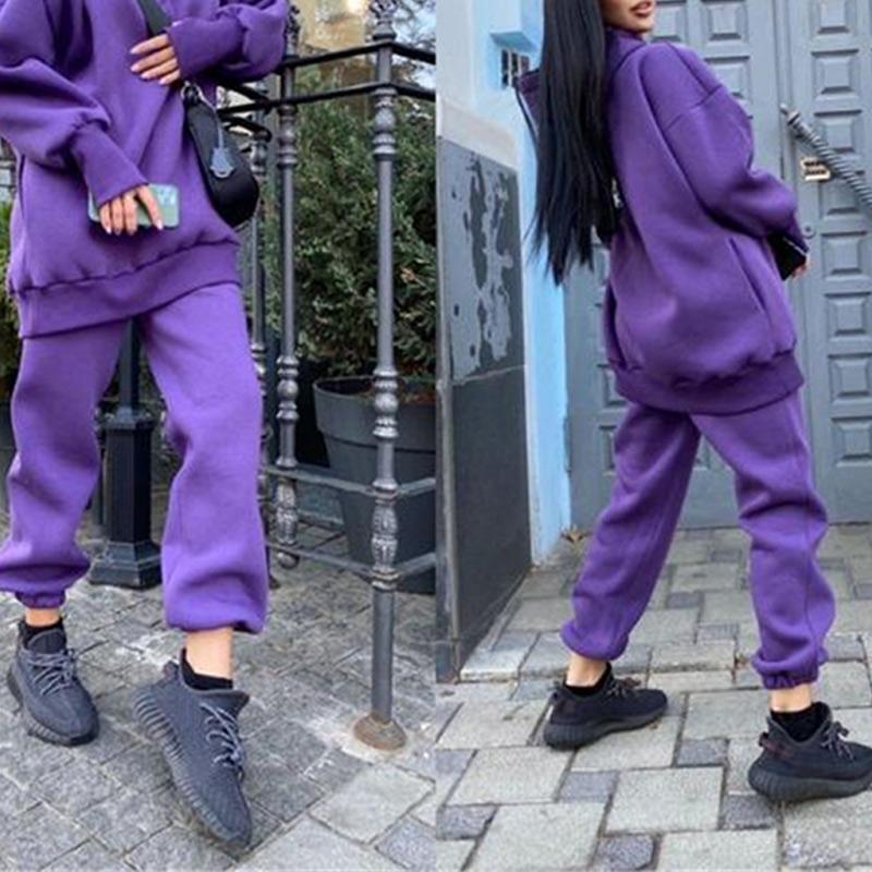 

Women's Two Piece Pants Women Hood Tracksuit Oversized Solid Long-Sleeve Pullover Long Set Casual Loose Spring Autumn Female Suit 2022, White