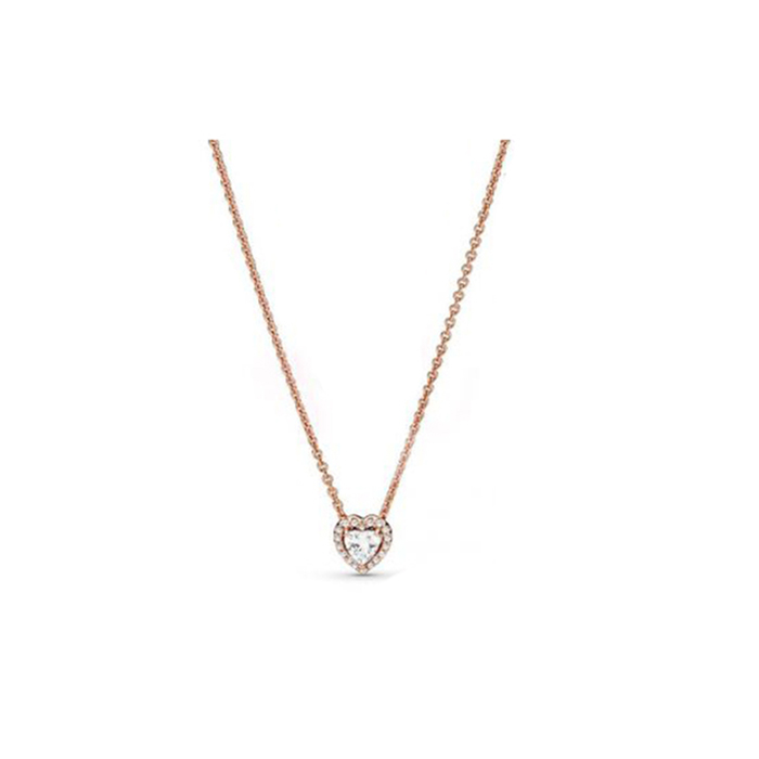 

NEW 2021 100% 925 Sterling Necklace Silver Rose Sparkling Heart Fit DIY Original Fshion Jewelry Gift 111