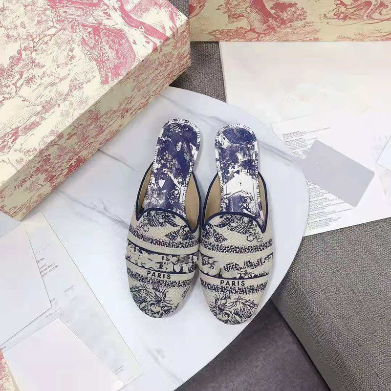 

2021 Fashion Paris Womens Slippers Scuffs Summer Sandals Beach Slide Flip Flops Sexy Multicolors Embroidered Floral Shoes, Black