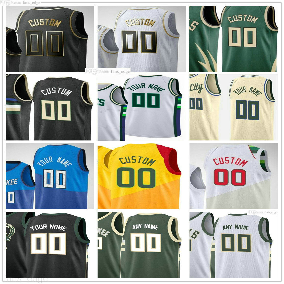 

75th 2022 Edition Custom Printed Milwaukee's Bucks's Giannis 34 Antetokounmpo 22 Middleton 21 Holiday Men's''nba''Woman Kids Basketball Jerseys, Black