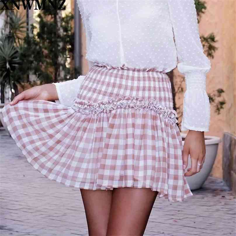 

High quality Women high waisted skirt vintage plaid pleated ruffle mini korean streetwear woman s casual female 210520, Multi