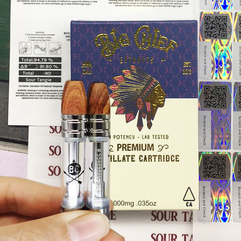 

Newest Big Chief Premium Distillate Cartridge Ceramic Glass Wood Atomizer With Gift Packaging 0.8ml Wooden BC Cart For Thick Oil 510 Thread