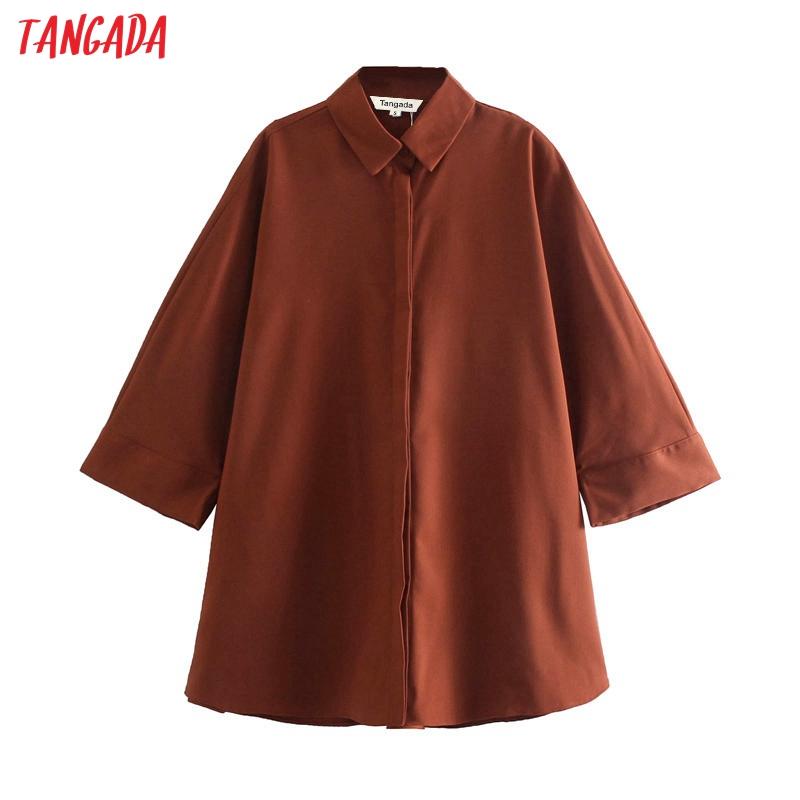 

women's blouses & shirts tangada spring women oversized solid blouse three quarter sleeve chic female office lady shirt blusas feminina, White