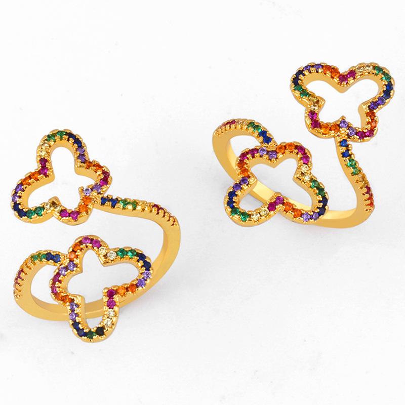 

Wedding Rings Rainbow Butterfly Hollow Gold Ring Multicolor Micro Pave Zircon Lady Open Party Luxurious Jewelry Valentine Gift