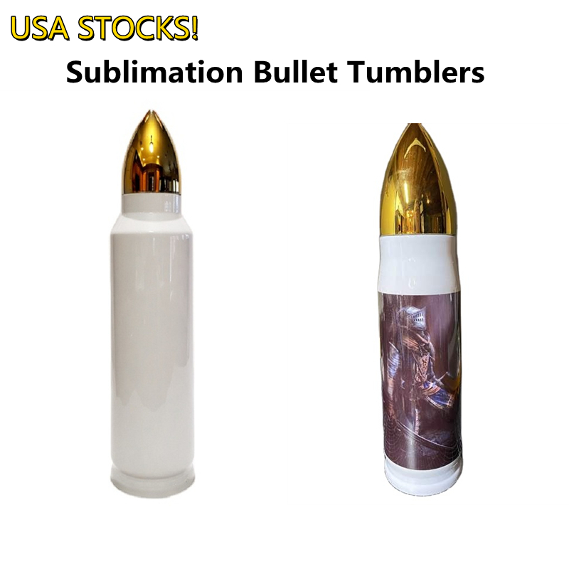 

USA Stocks Sublimation Bullet Shaped Tumblers 17oz 34oz Blanks Straight Drinking Cups Stainless Steel Double Walled Insulated DIY Water Bottles Thermos Flasks, White sublimation