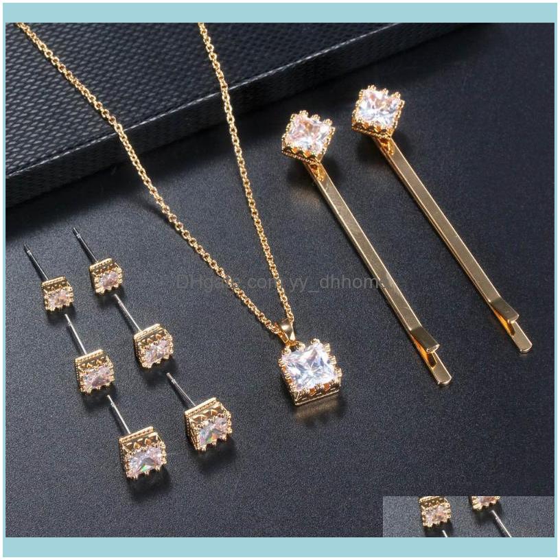 

Necklace Sets Jewelryfashion Womens Jewelry Set Retro Classic Zircon Neckalce Earring Hairpin Wedding Engagement Jewellry Girl Gifts Kas309, As pic