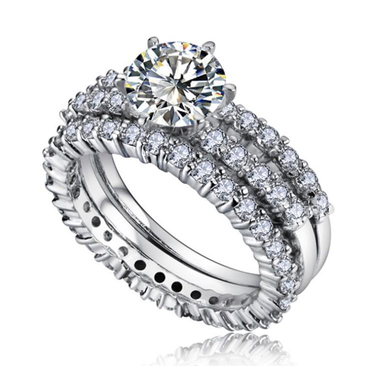 

Cluster Rings European 925 Sterling Silver 3Piece Ring Female Crystal From Swarovskis Simple Temperament Wild Fashion Jewelry