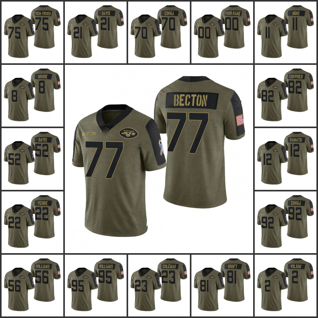 

New York''Jets''Men #77 Mekhi Becton 11 Denzel Mims 8 Elijah Moore 2 Zach Wilson 12 Joe Namath Women Youth Custom Olive, Black;red